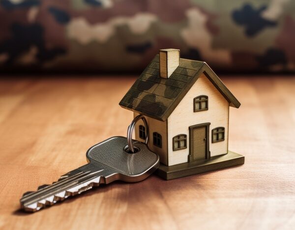 VA Loans - a miniature wooden house with a metal key placed beside